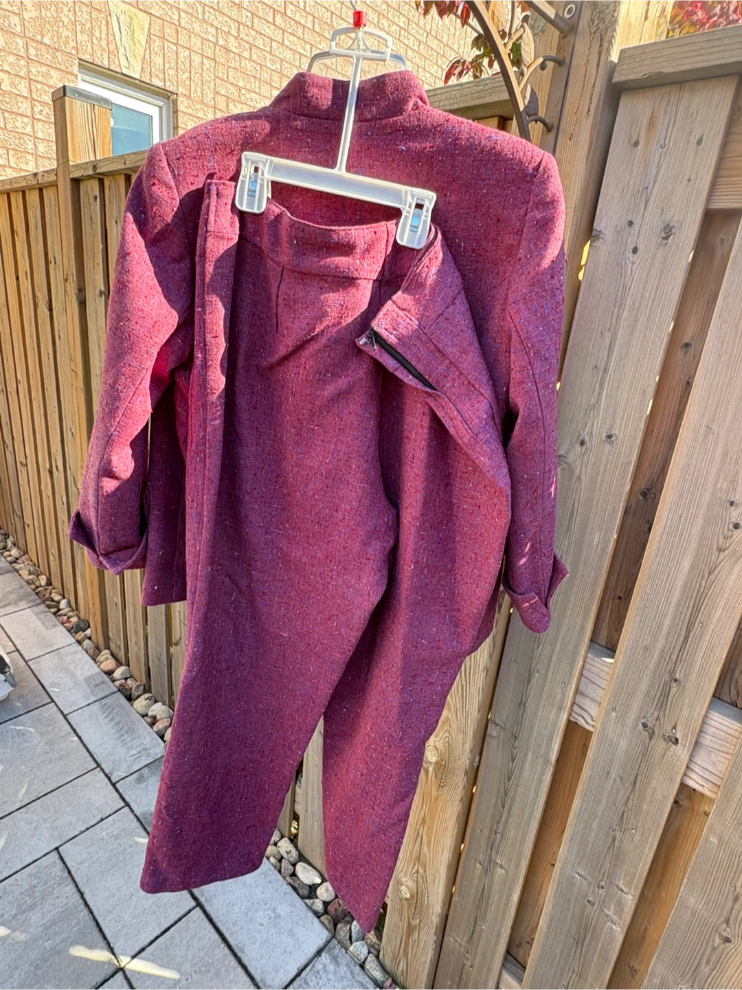 Vintage Maroon Tweed Pant Suit & Scarf - photo 4