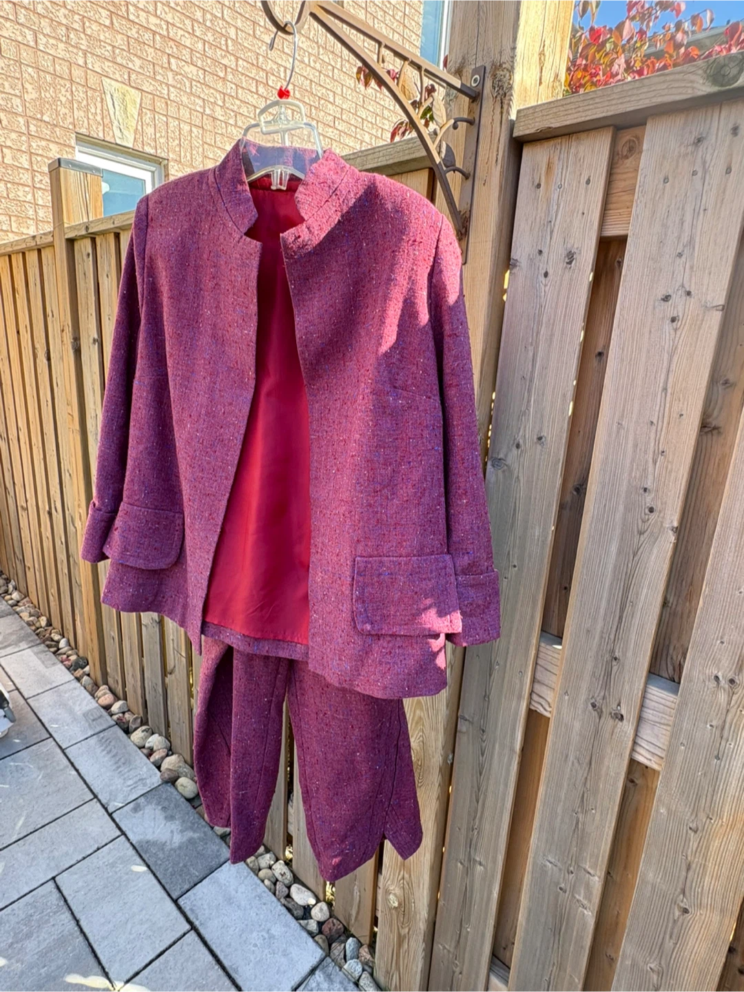 Vintage Maroon Tweed Pant Suit & Scarf