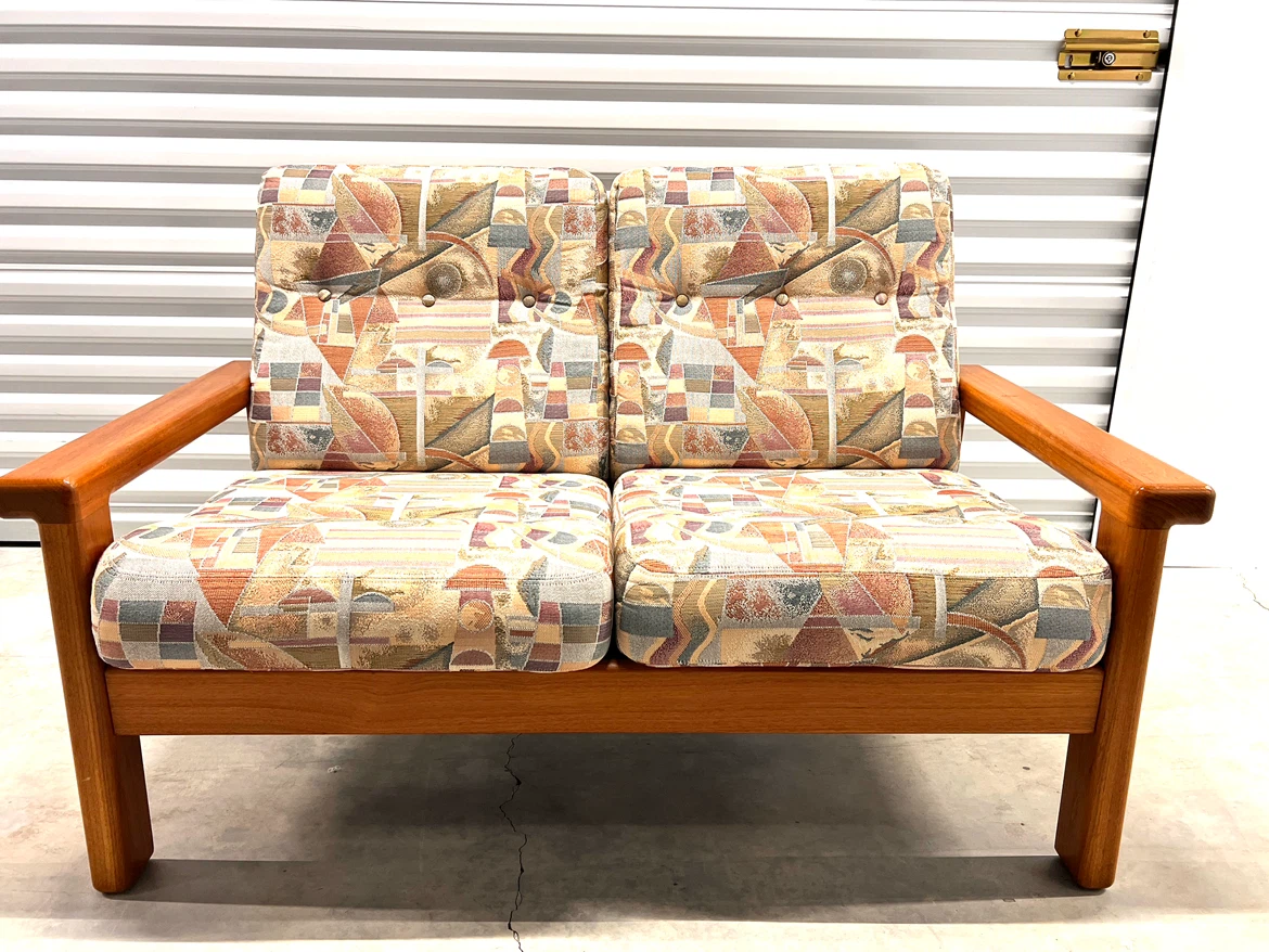 Vintage Wood Loveseat / 2-Seater Sofa