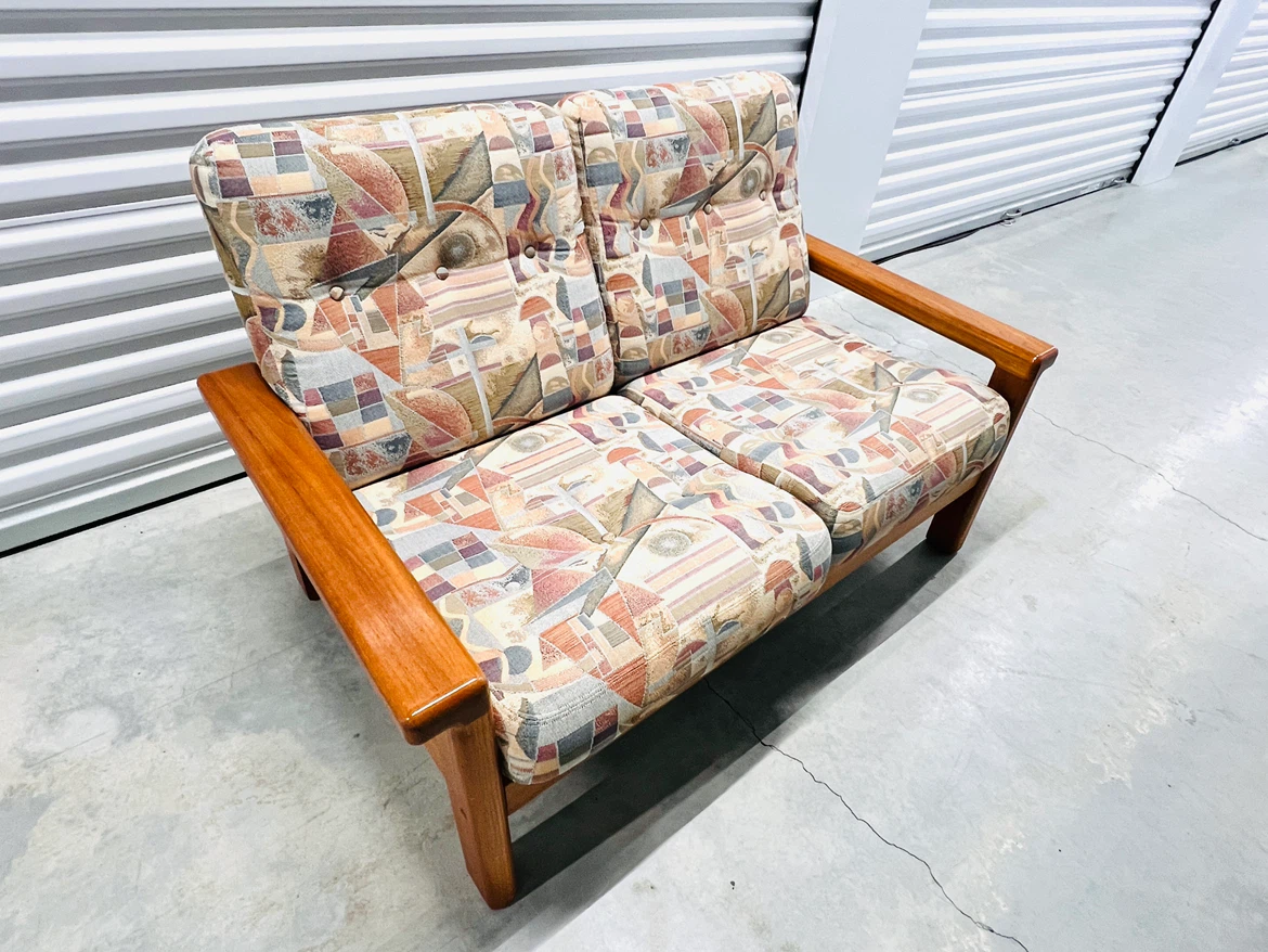 Vintage Wood Loveseat / 2-Seater Sofa - photo 2