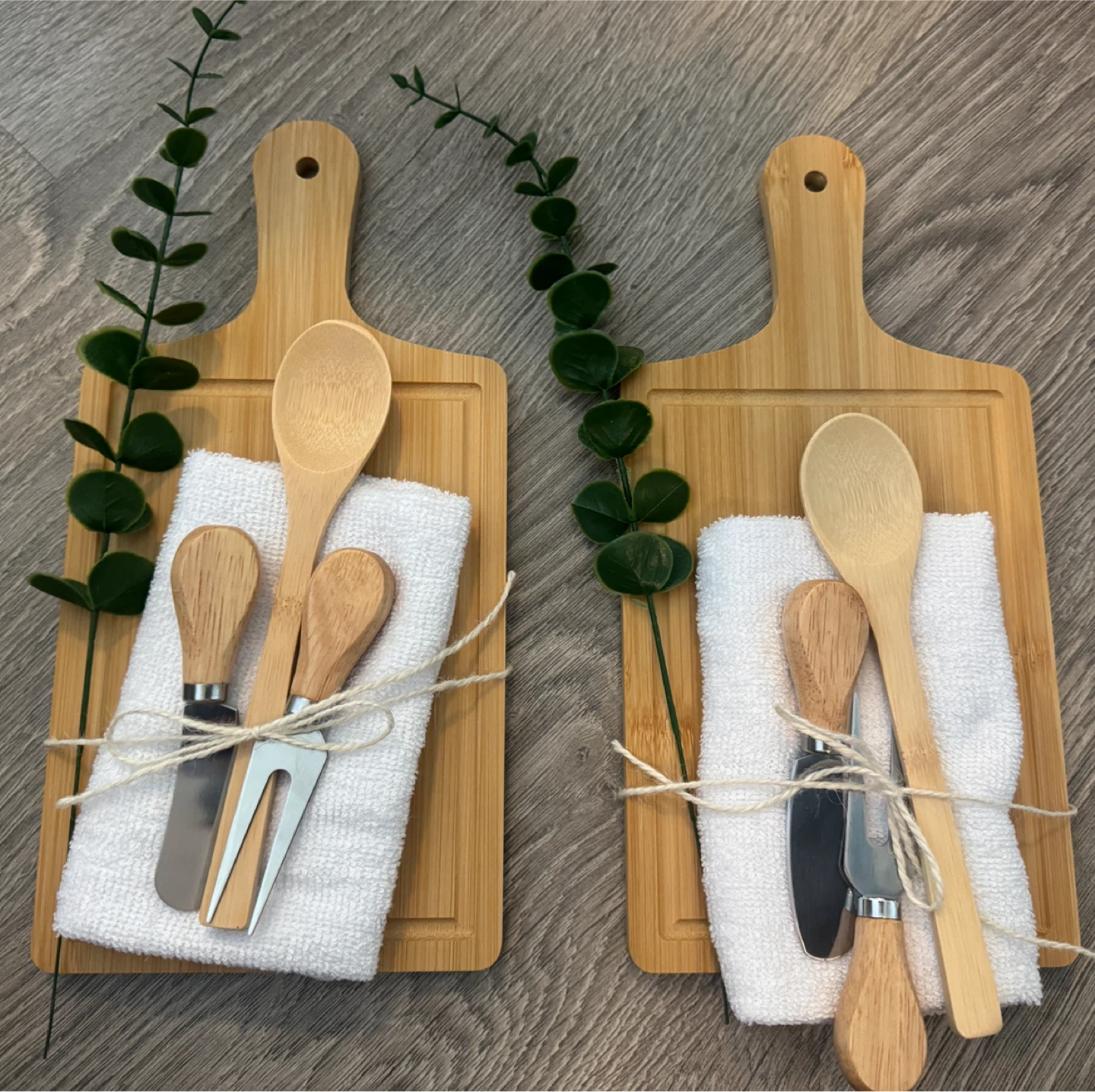 Set of 2 Bamboo Serving Boards with Utensils