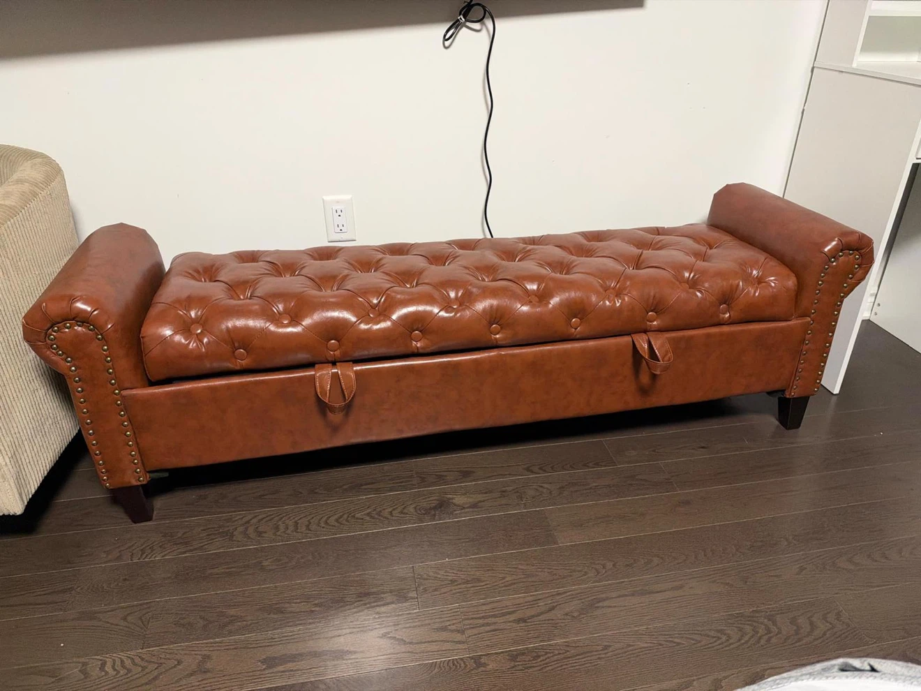 Tufted Faux Leather Storage Bench - photo 3