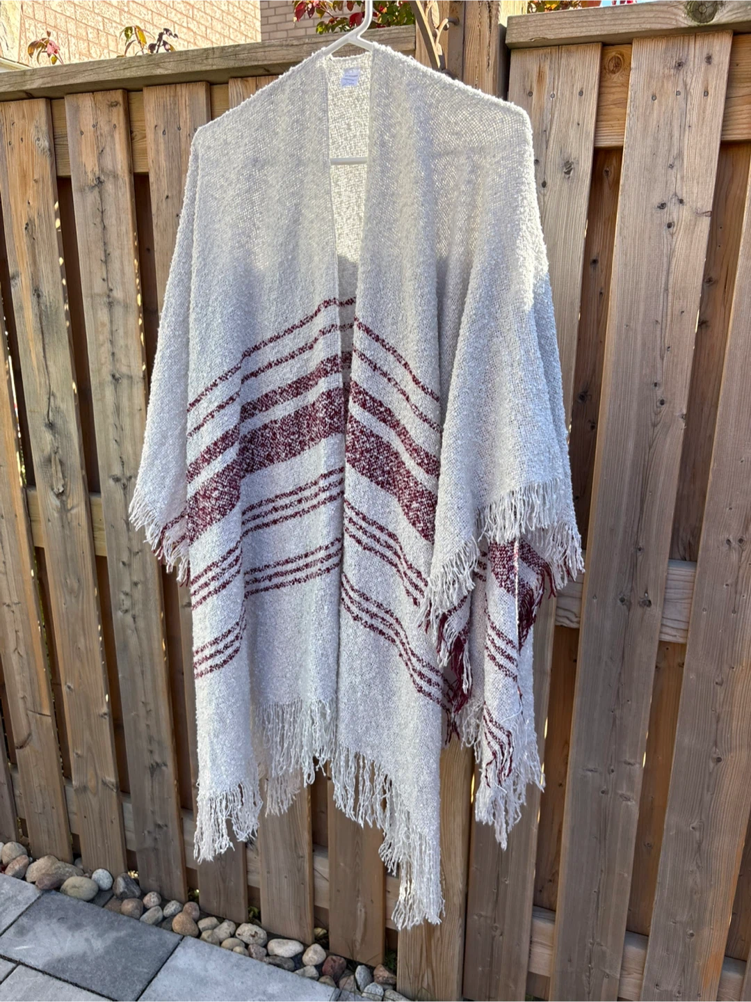 Bluenotes Striped Fringe Poncho