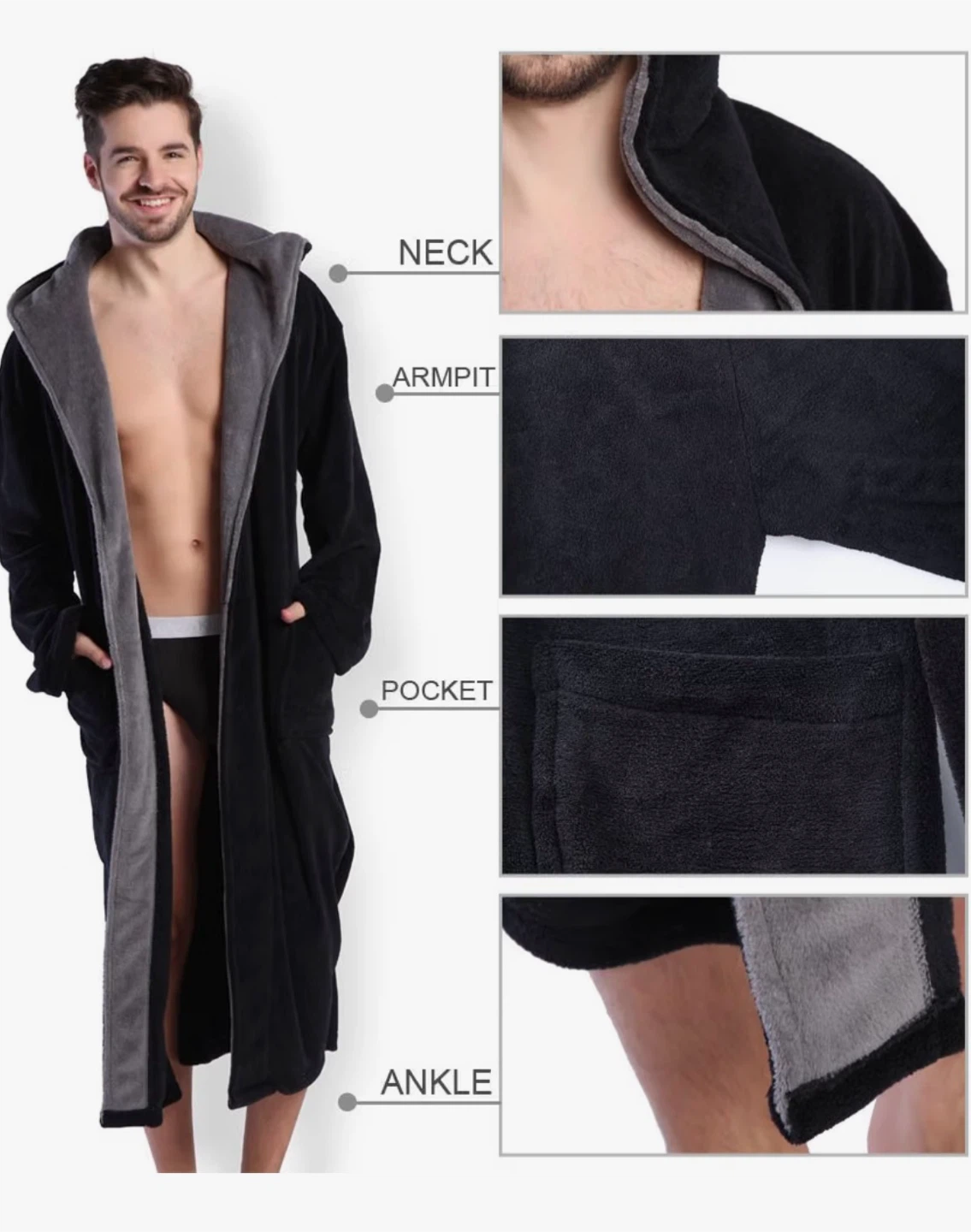 KEMUSI Men's Hooded Robe - Size XL