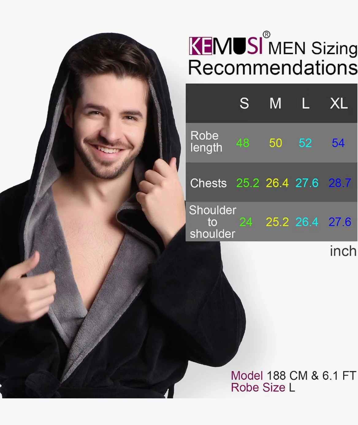 KEMUSI Men's Hooded Robe - Size XL - photo 2