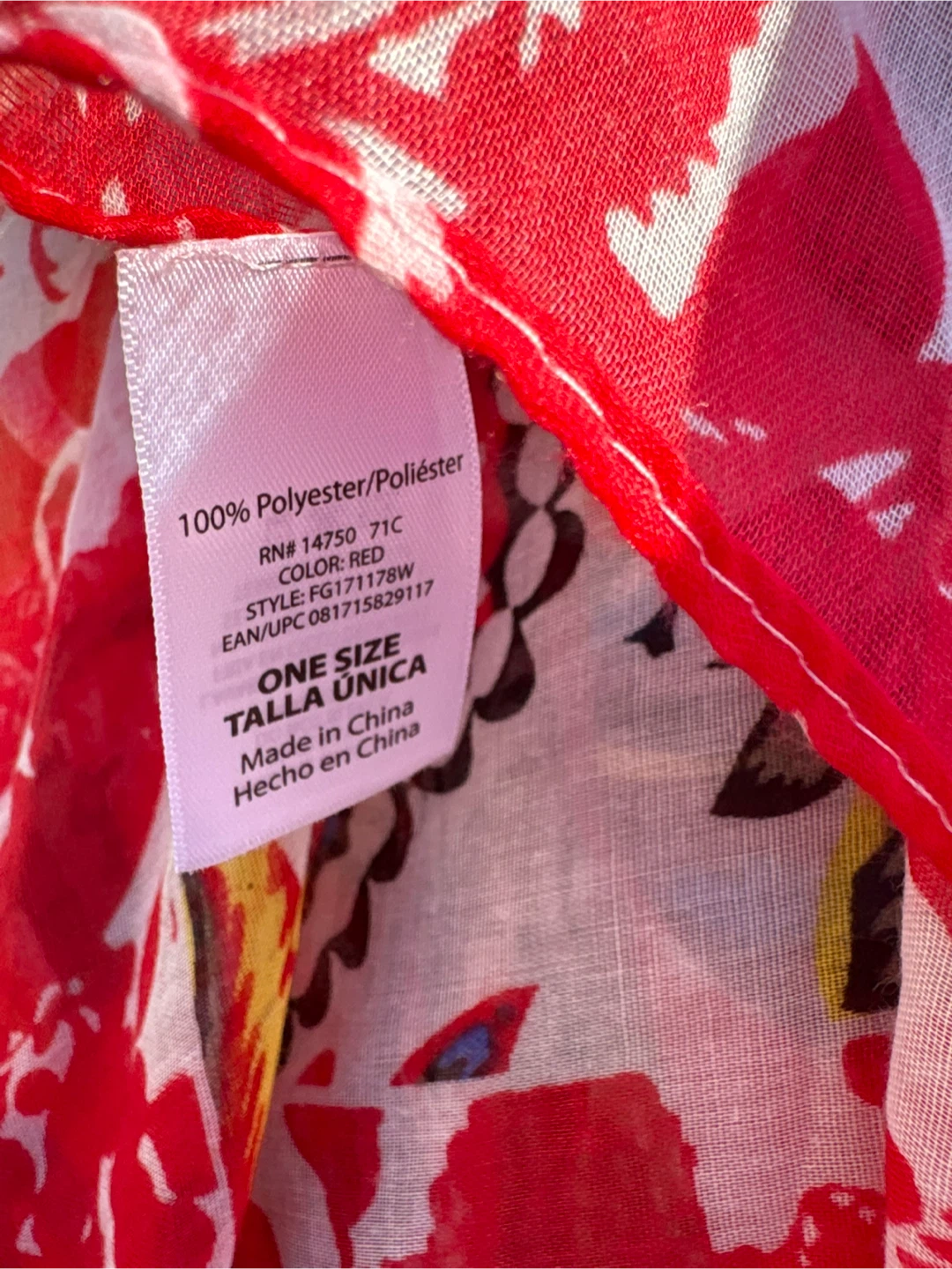 Red Floral Print Scarf with Tassels - photo 4