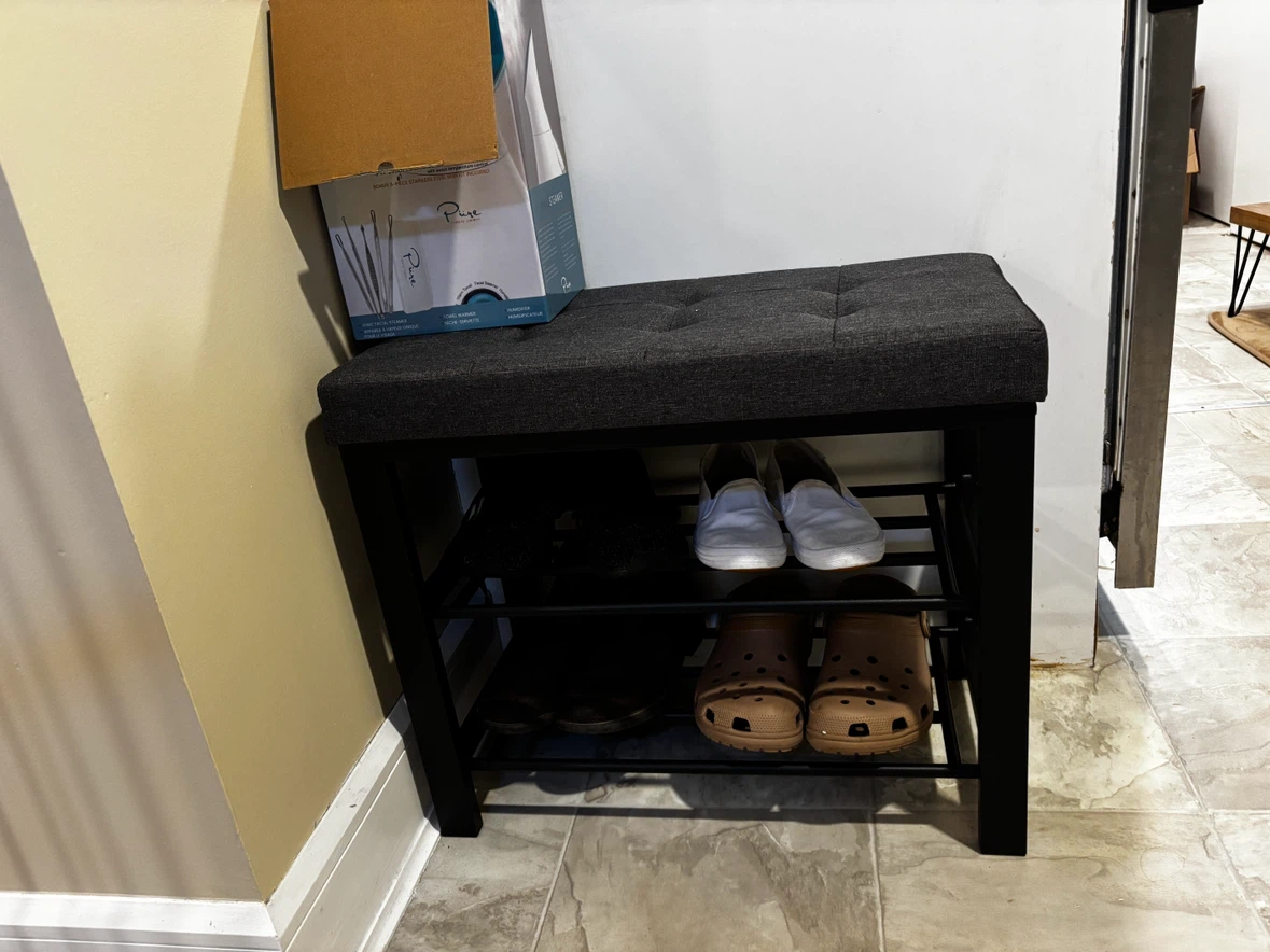 Dark Grey Padded Shoe Bench - photo 2