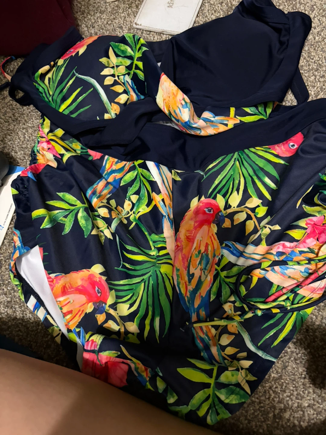 SHEIN Swim Tropical Parrot Print Swimsuit