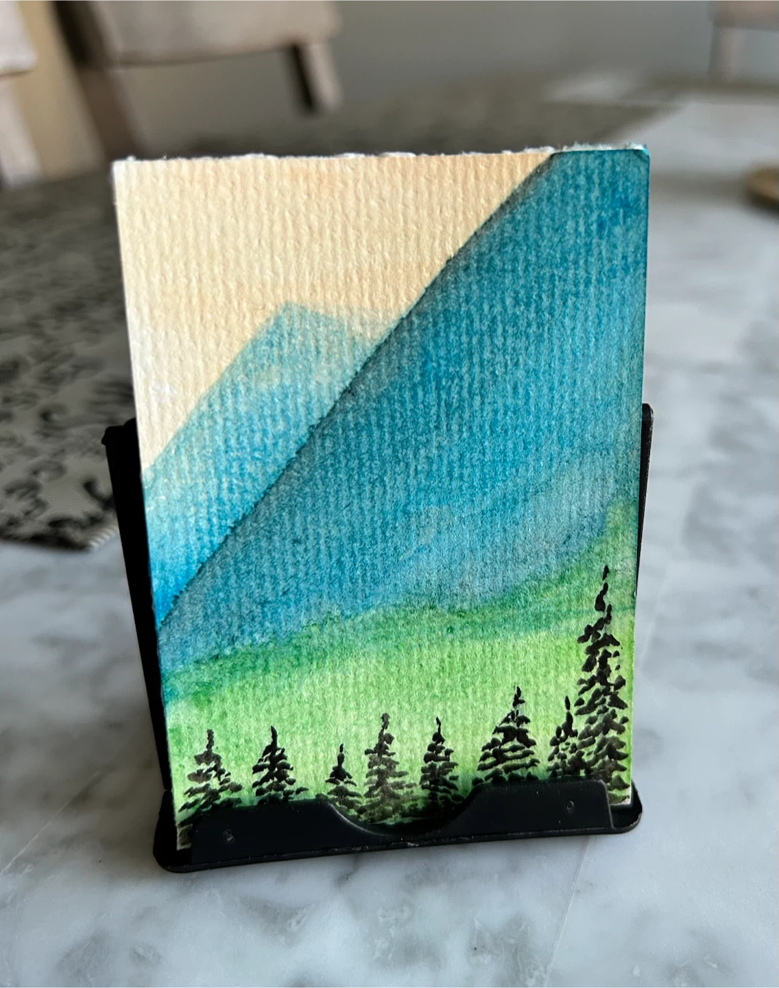 Small Original Watercolor Mountain and Forest Painting