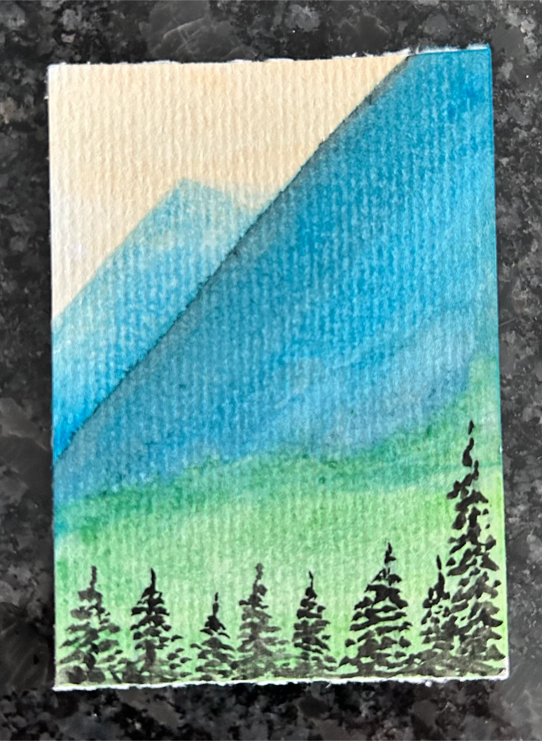 Small Original Watercolor Mountain and Forest Painting - photo 3