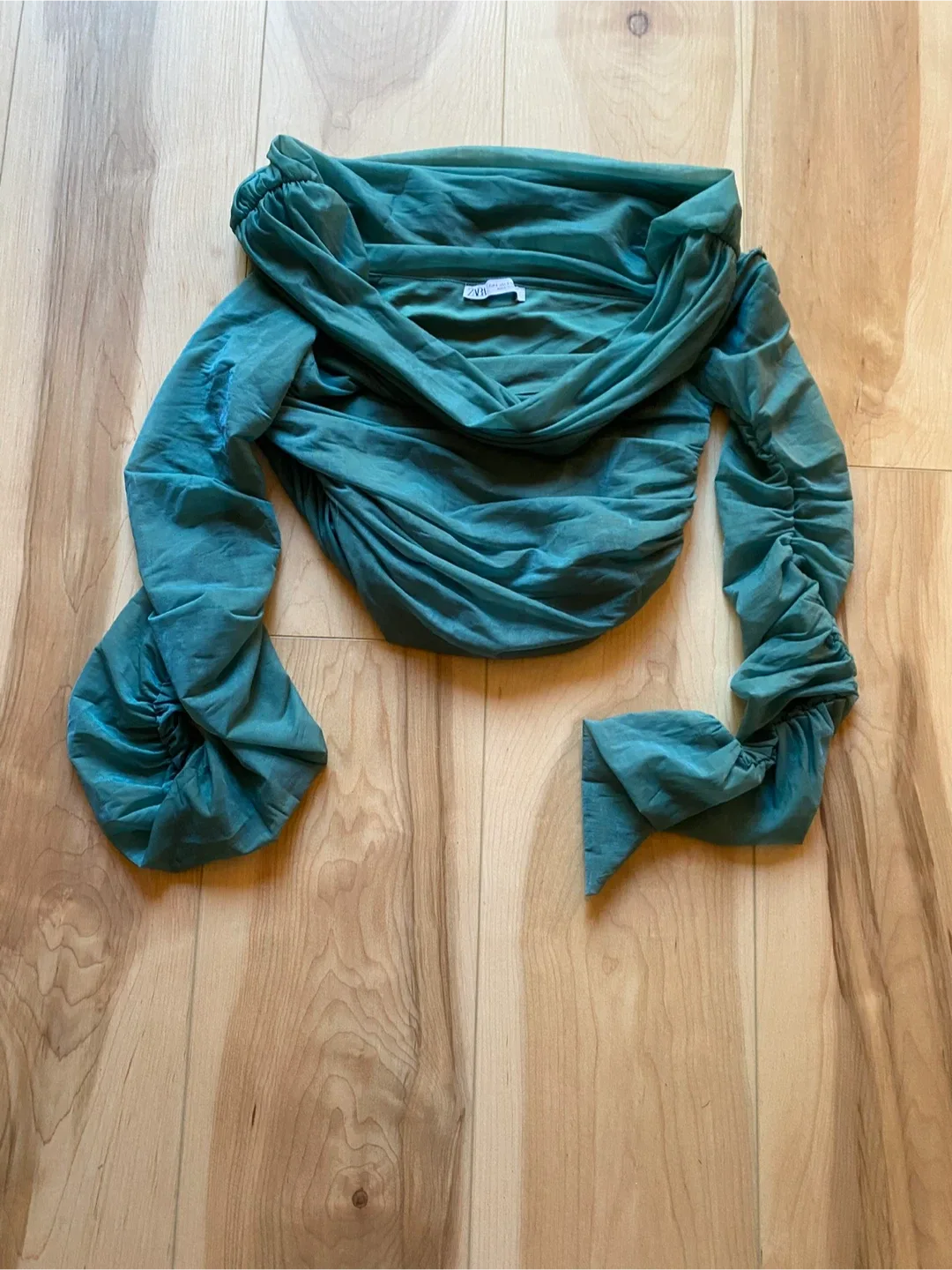 Zara Teal Off-Shoulder Ruched Long Sleeve Top - photo 2