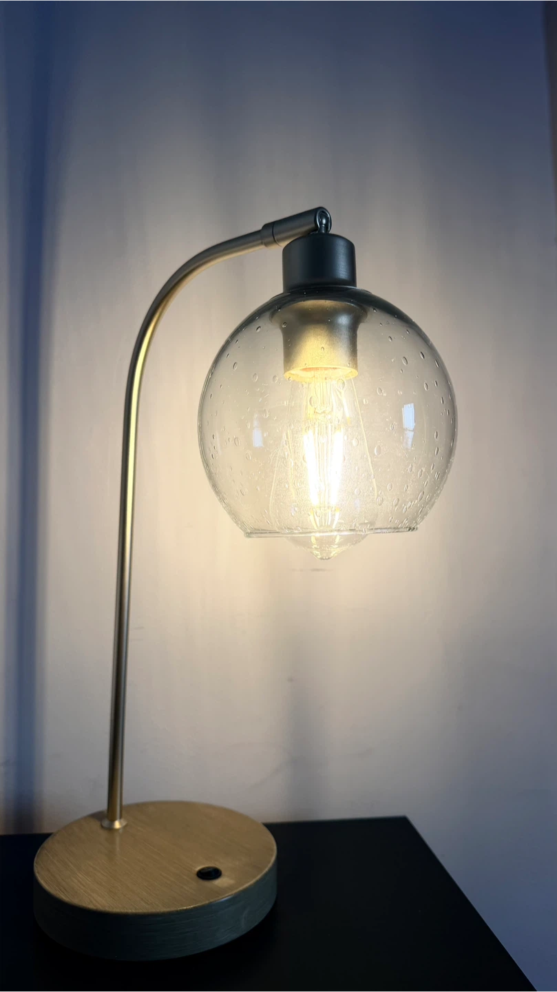 Modern Gold Desk Lamp with Seeded Glass Shade