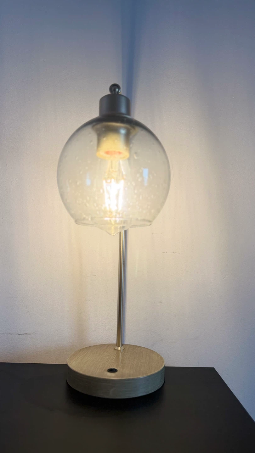 Modern Gold Desk Lamp with Seeded Glass Shade - photo 2
