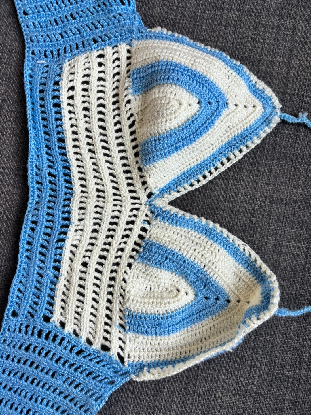 Hand-crocheted blue and white halter top - photo 2