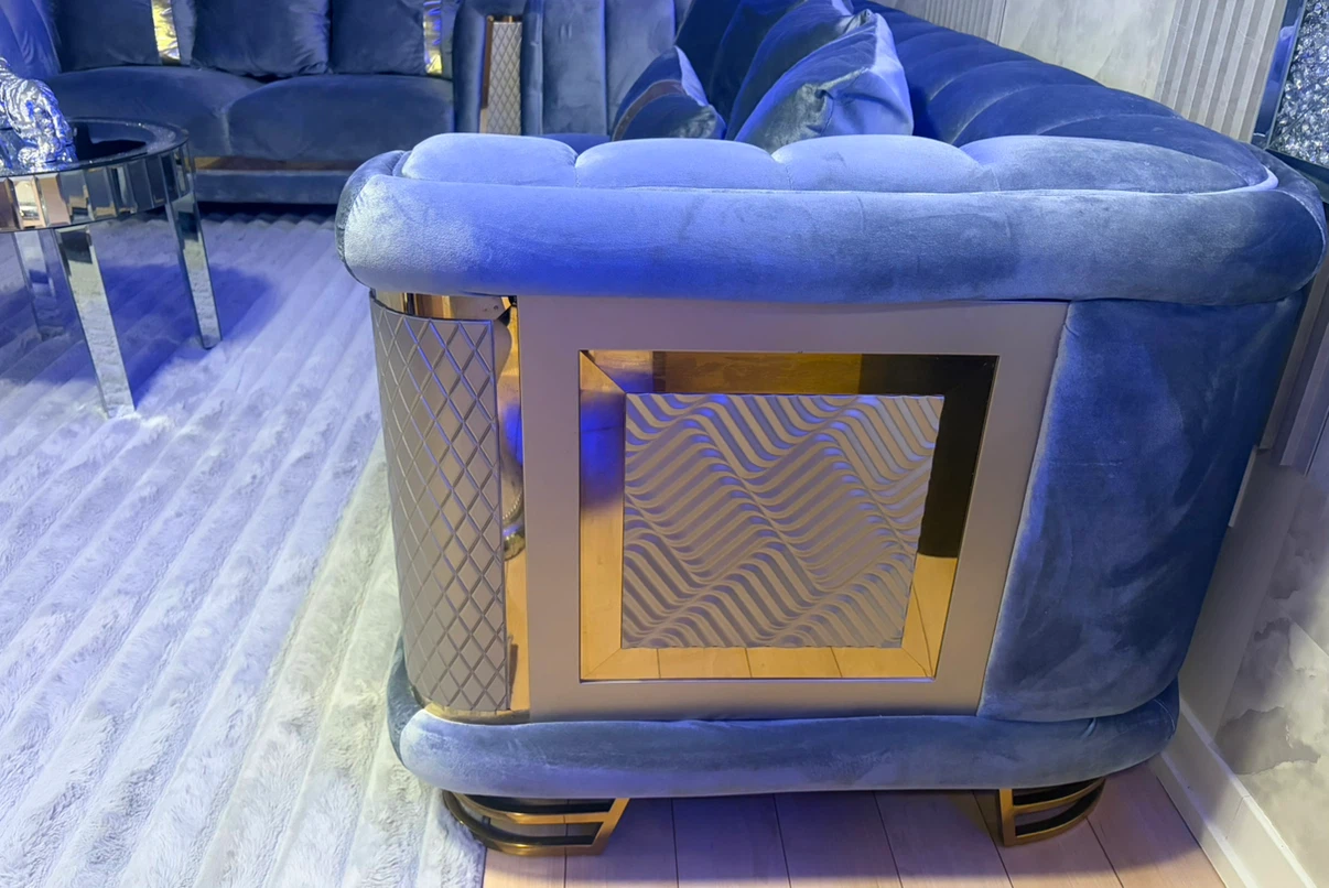 Modern Grey Velvet Sofa with Gold Accents - photo 3
