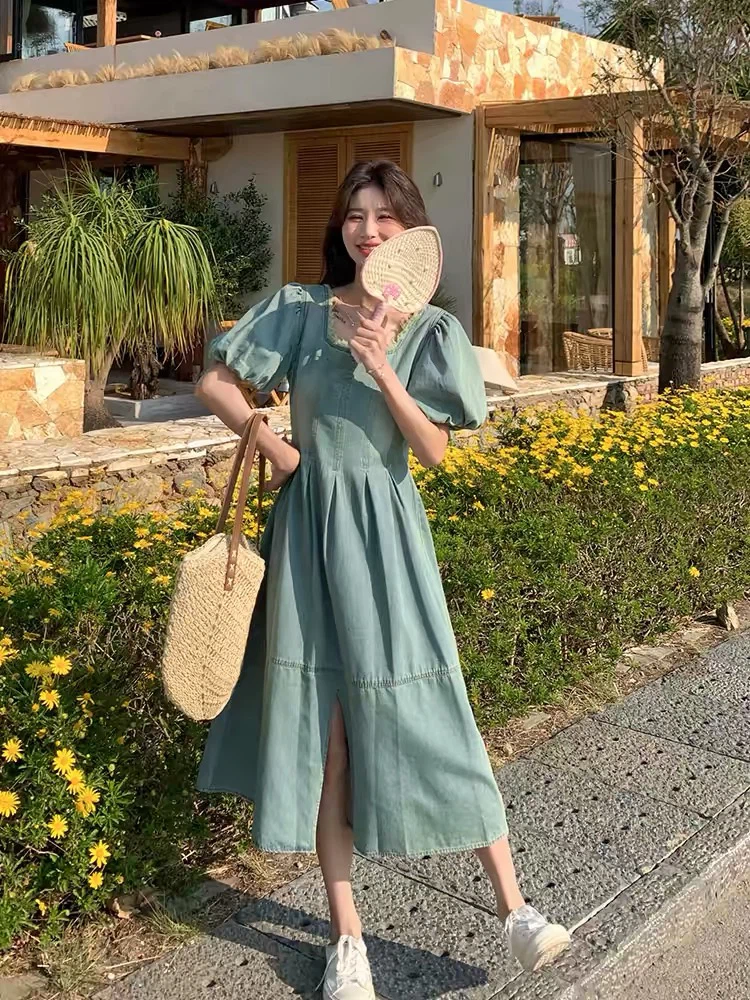 European mid century dress light wash denim dress - photo 2