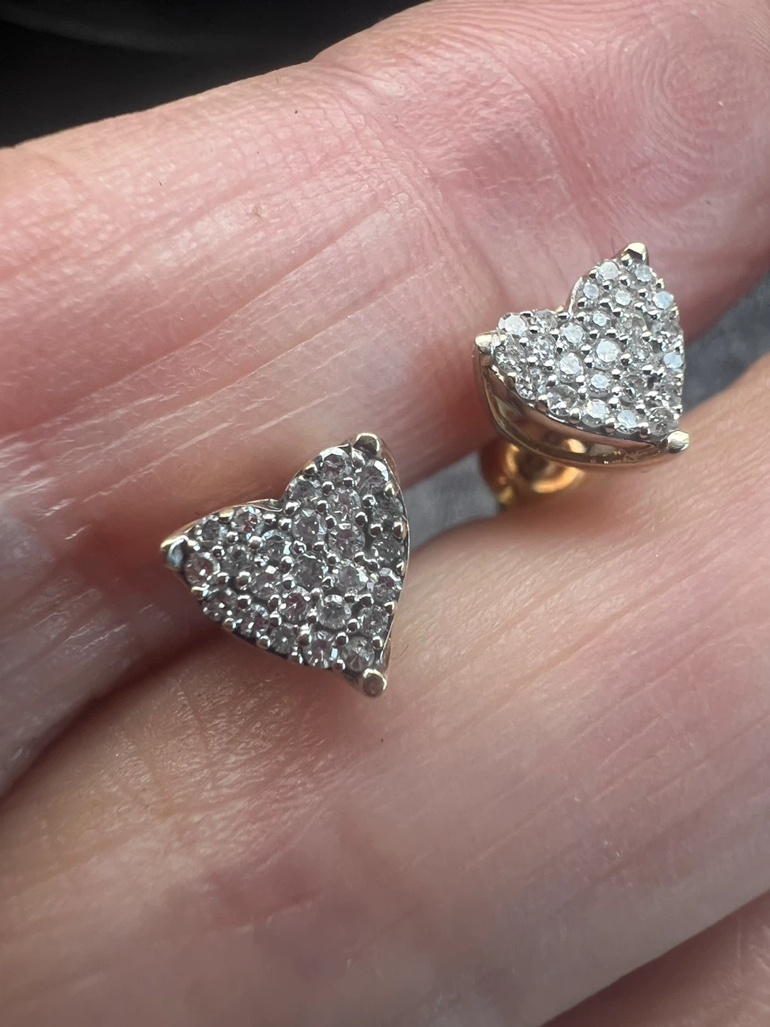 10K Gold Heart Diamond Cluster Stud Earrings