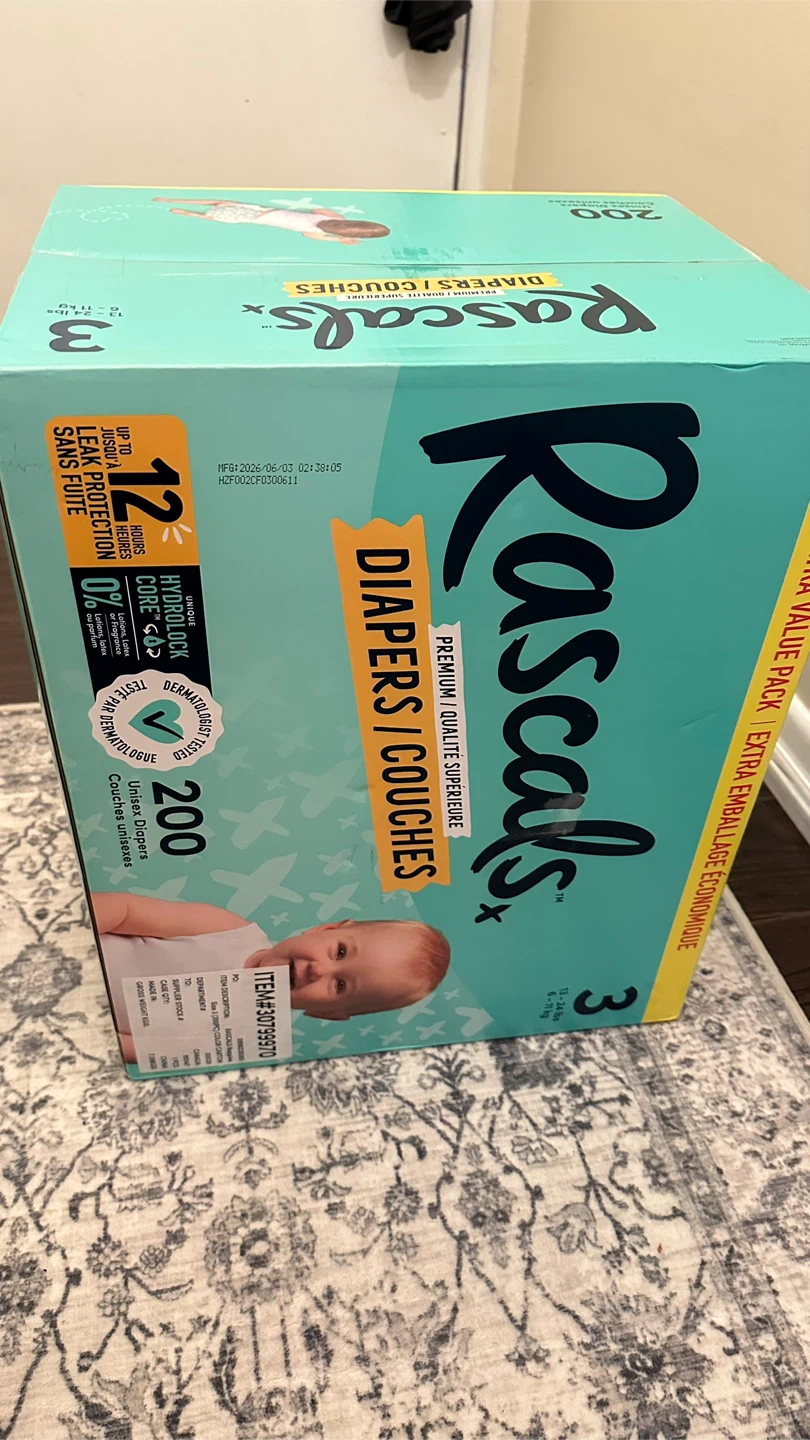 Rascals Size 3 Unisex Diapers, 200 Count - photo 2