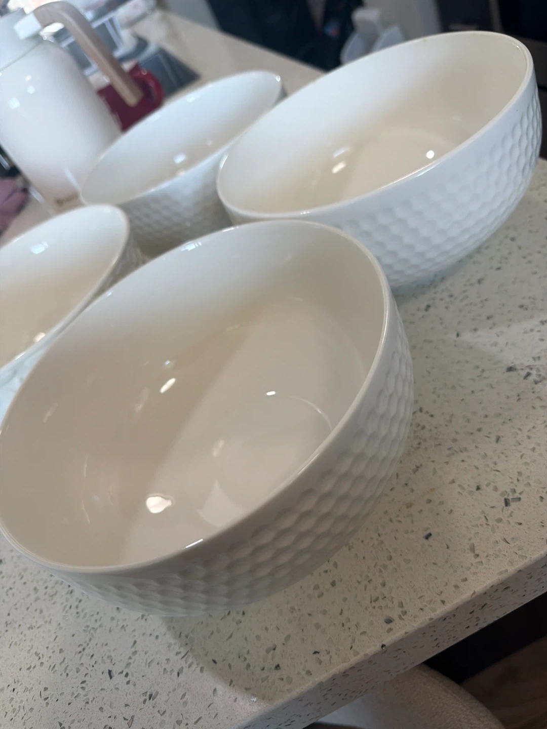 Set of 4 White Textured Bowls