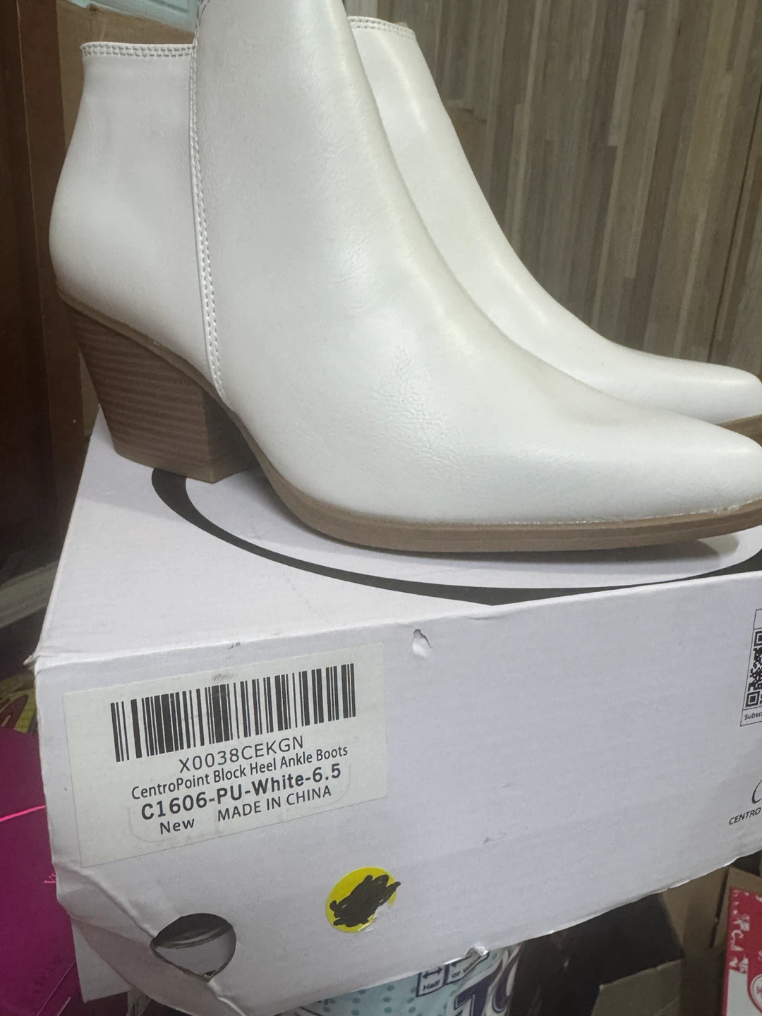 CentroPoint White Block Heel Ankle Boots