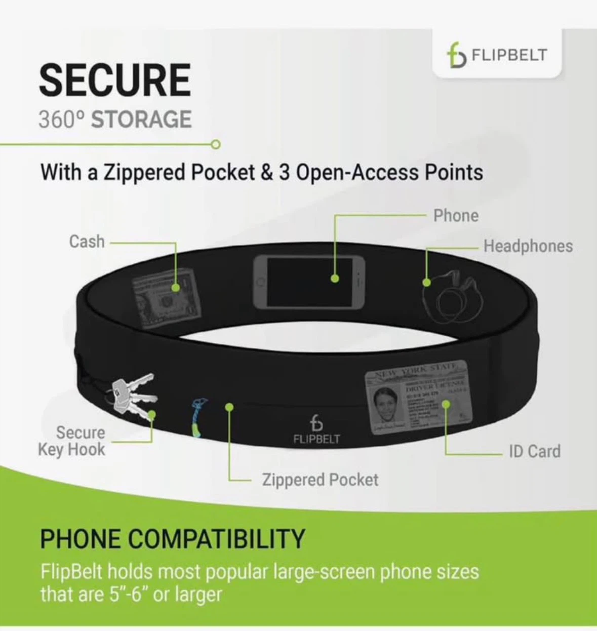 FlipBelt Zipper Running Belt, Waist Pack for Fitness - photo 3