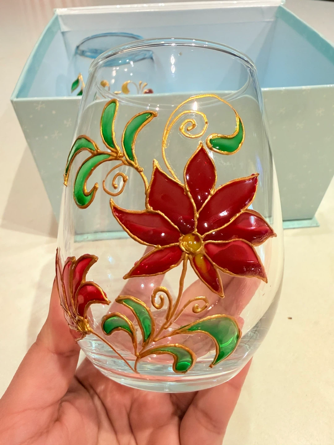 Set of 3 hand-painted Christmas stemless wine glasses - photo 2