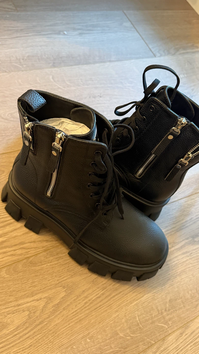 Prada Monolith Black Leather Lace-Up Boots