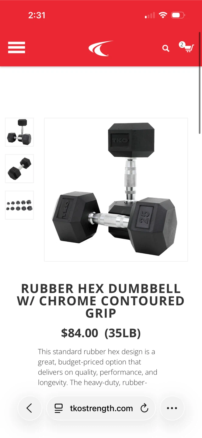 35/45lbs  Rubber Hex Dumbbells
