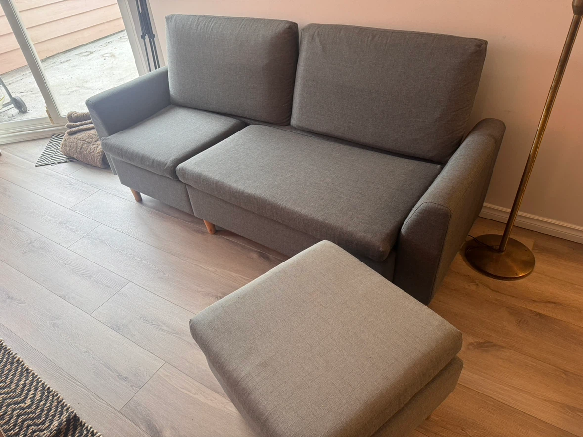 Grey Fabric Sofa with Ottoman