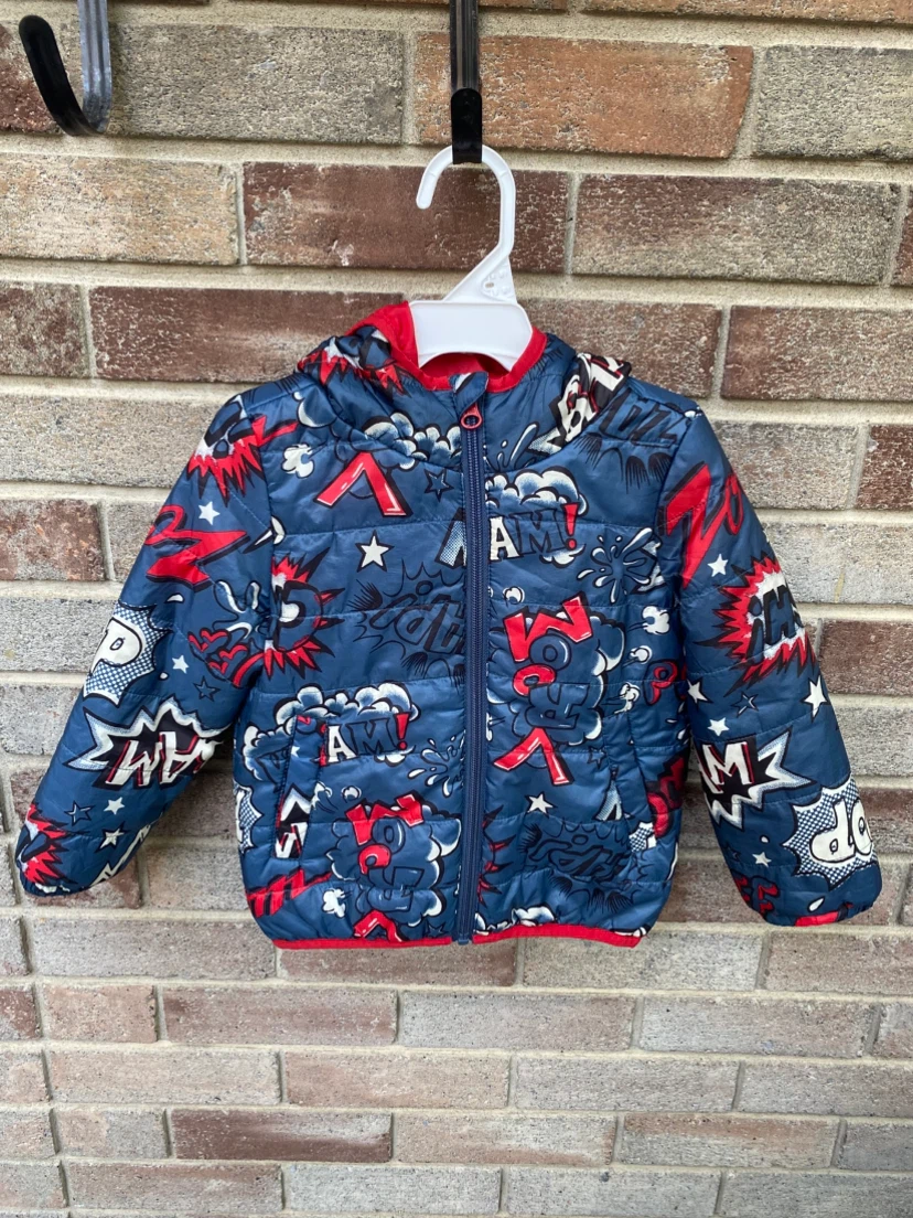 Kids Comic Hooded lightweight puffer jacket 3T