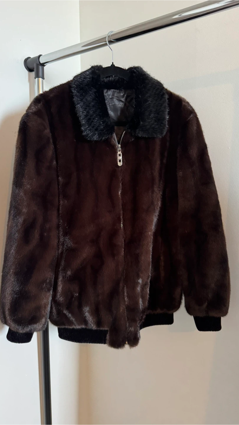 Dark Brown Faux Fur Bomber Jacket