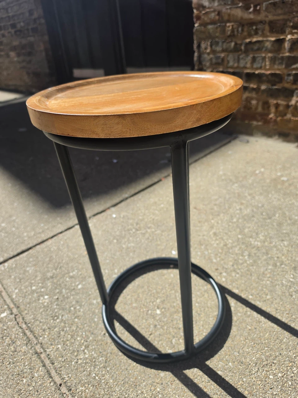 Modern Round Wood and Metal Side Table