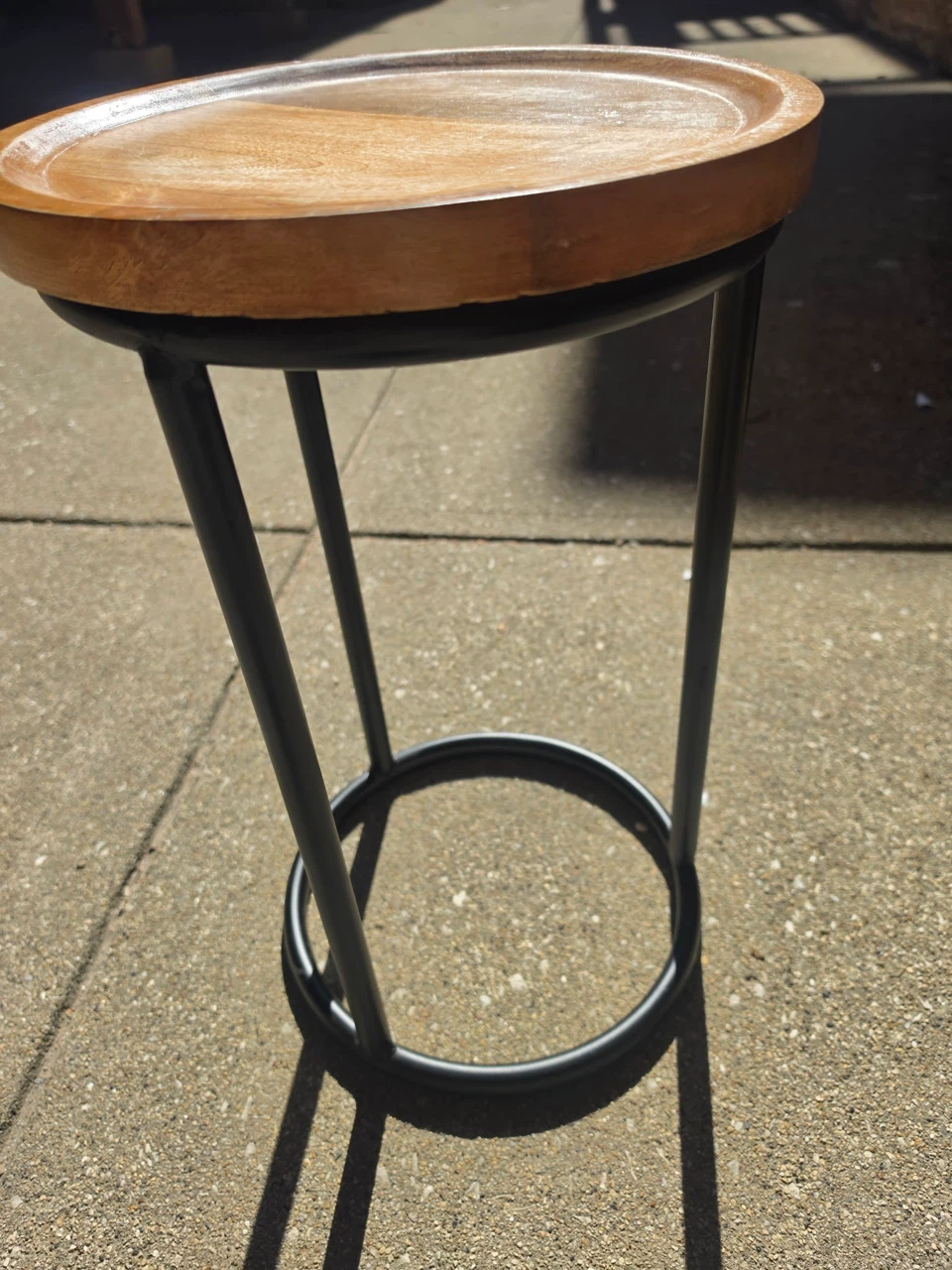 Modern Round Wood and Metal Side Table - photo 2