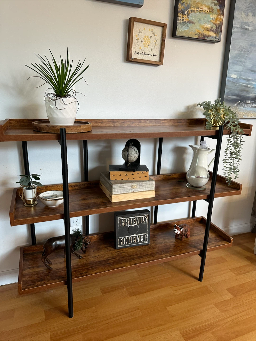 Industrial Style 3-Tier Wooden Shelf