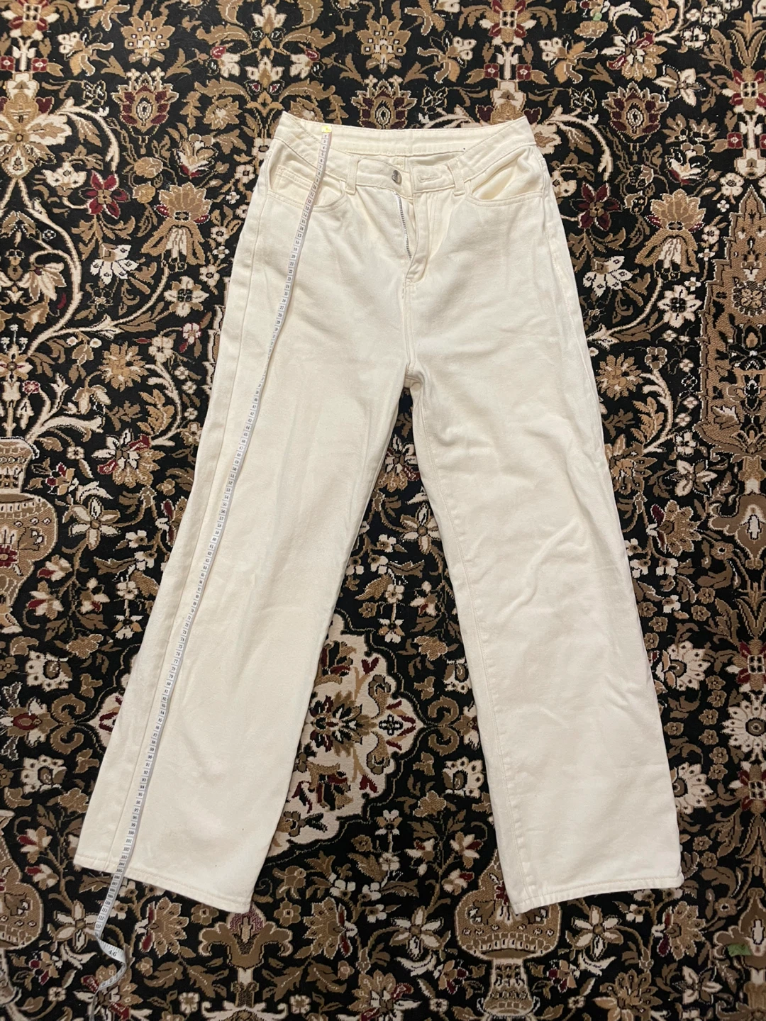 Cream Wide-Leg Denim Jeans