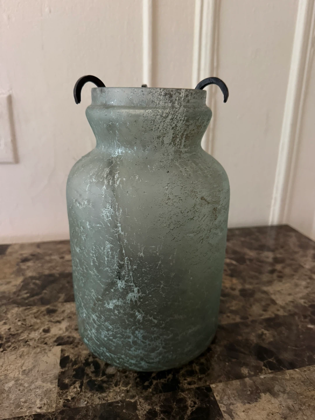 Frosted Glass Vase with Metal Stand