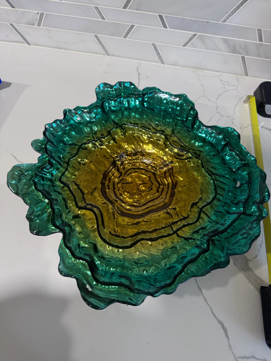 Ombre Green and Gold Decorative Glass Bowl - photo 3