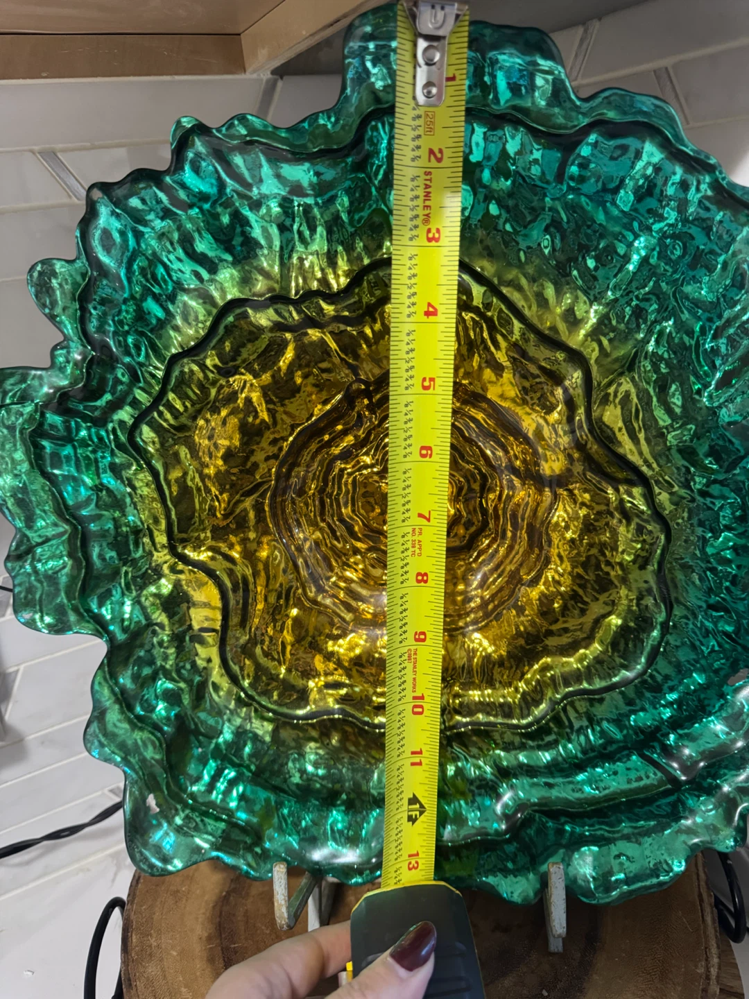 Ombre Green and Gold Decorative Glass Bowl