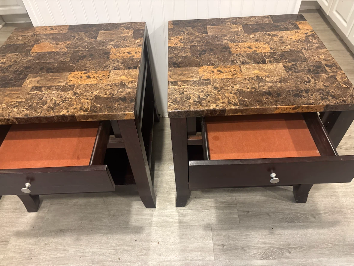 Set of Two Faux Marble Top wood End Tables - photo 2