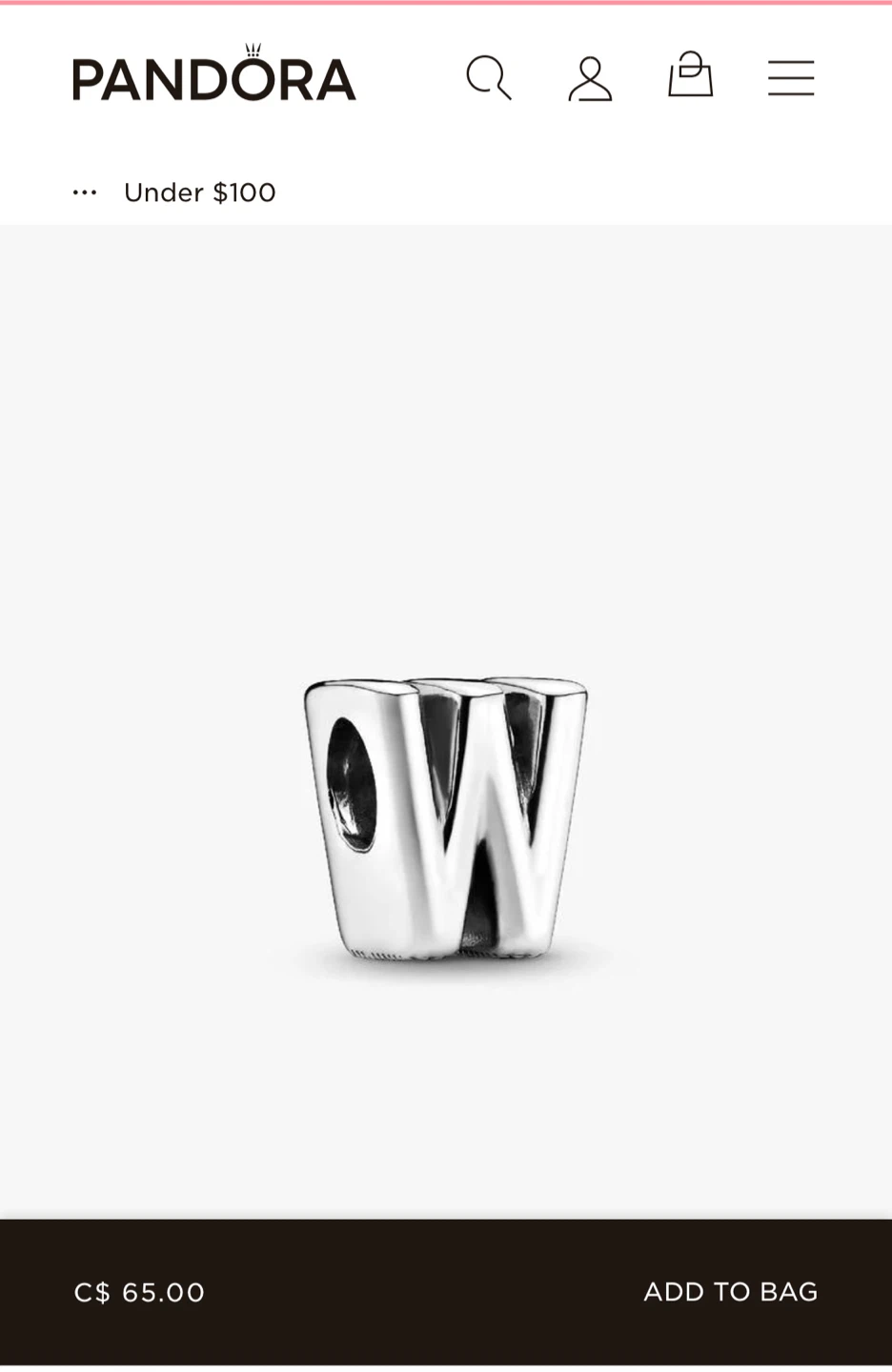 Pandora Sterling Silver Letter W Charm - photo 2