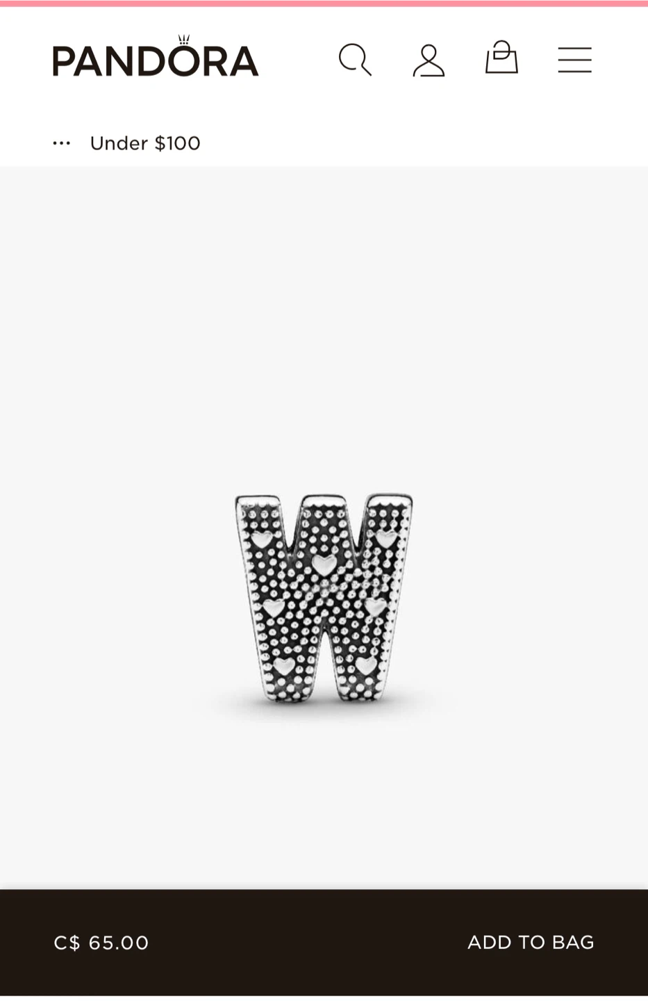 Pandora Sterling Silver Letter W Charm - photo 3