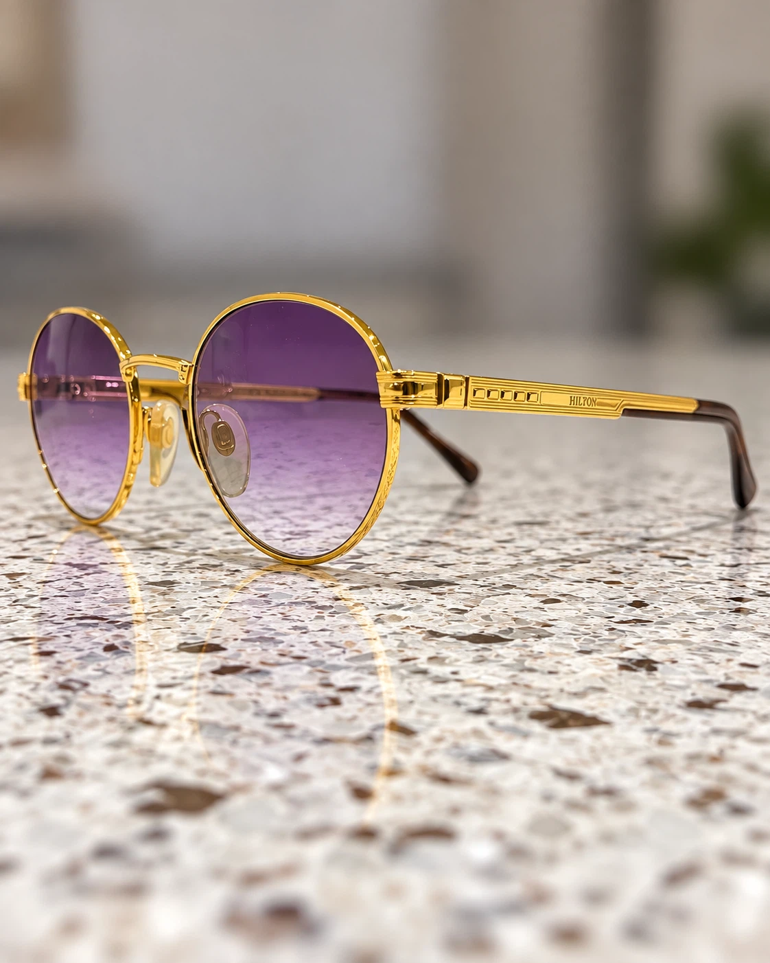Vintage Hilton 24kt Gold Purple Sunglasses