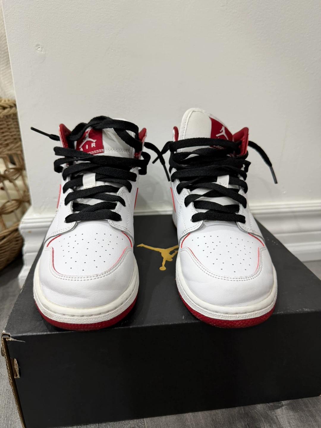 Air Jordan 1 Mid BG White/Gym Red-Black Size 5Y