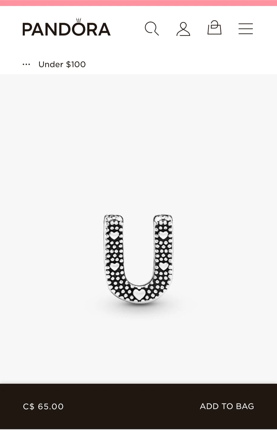 Pandora Sterling Silver Letter U Charm - photo 3