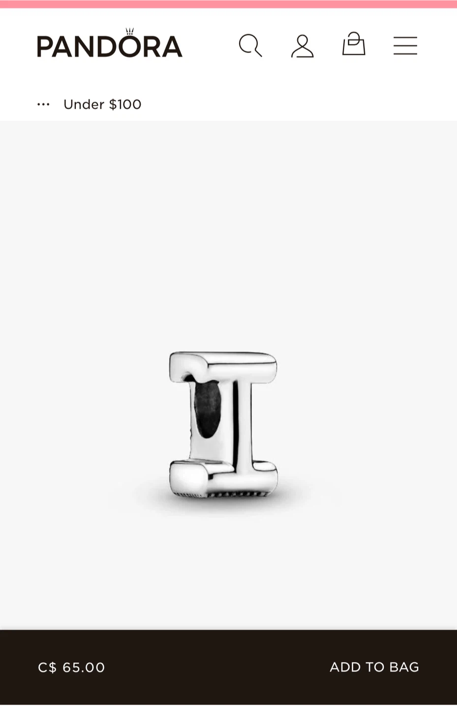 Pandora Sterling Silver Letter I Alphabet Charm - photo 2