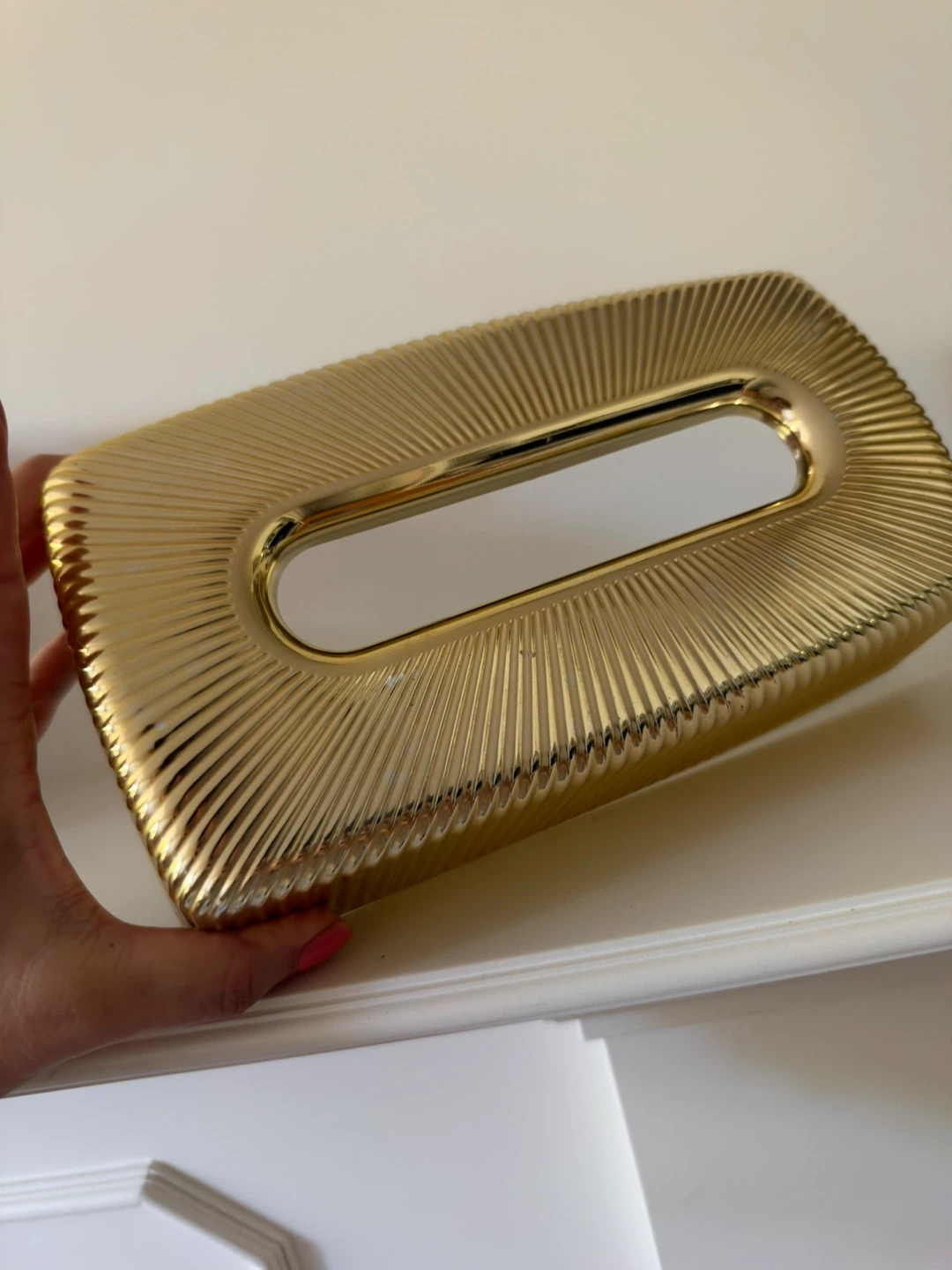 Gold ribbed tissue box cover - photo 3