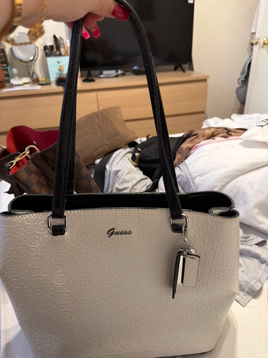 Guess Cream and Black Tote Bag