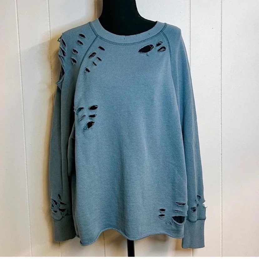 Aerie Distressed Blue Sweatshirt
