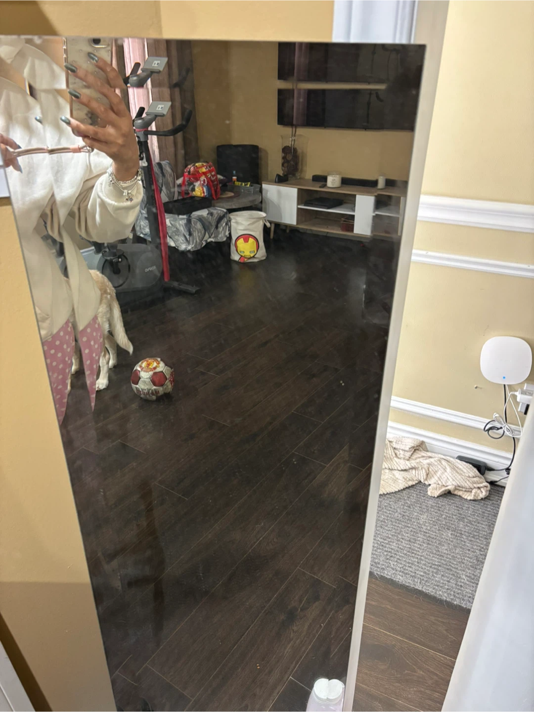 Full length grey standing mirror