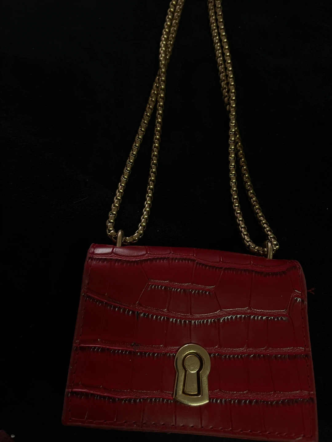 Red Faux Croc Chain Crossbody Bag